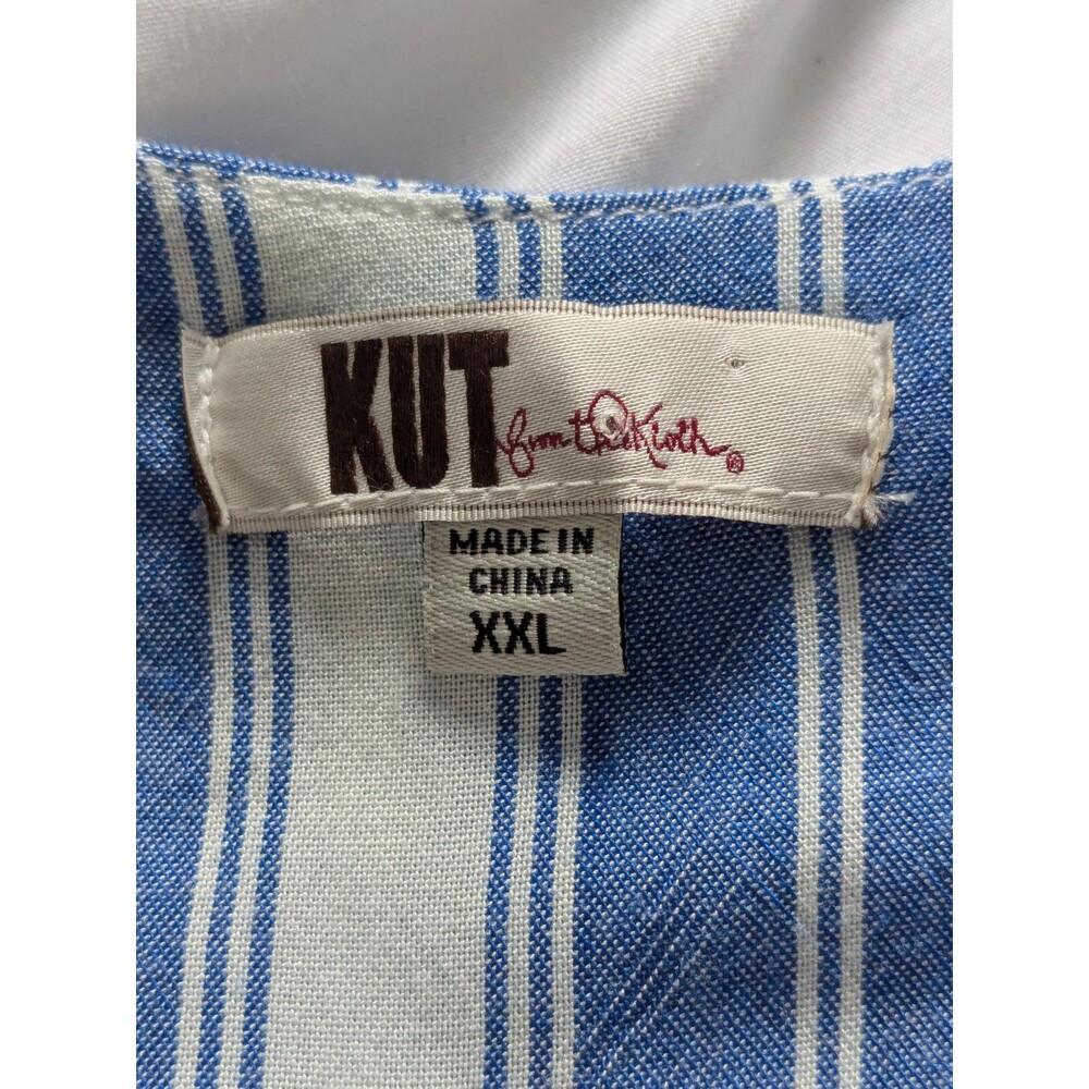 KUT From The Kloth Top Womens 2X Blue White Striped Blouse Cross Over Nautical - Picture 3 of 15